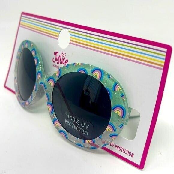 Justice Sunglasses Girls Green Sparkle Rainbow Round Tinted 100% UV Protection - Picture 3 of 4
